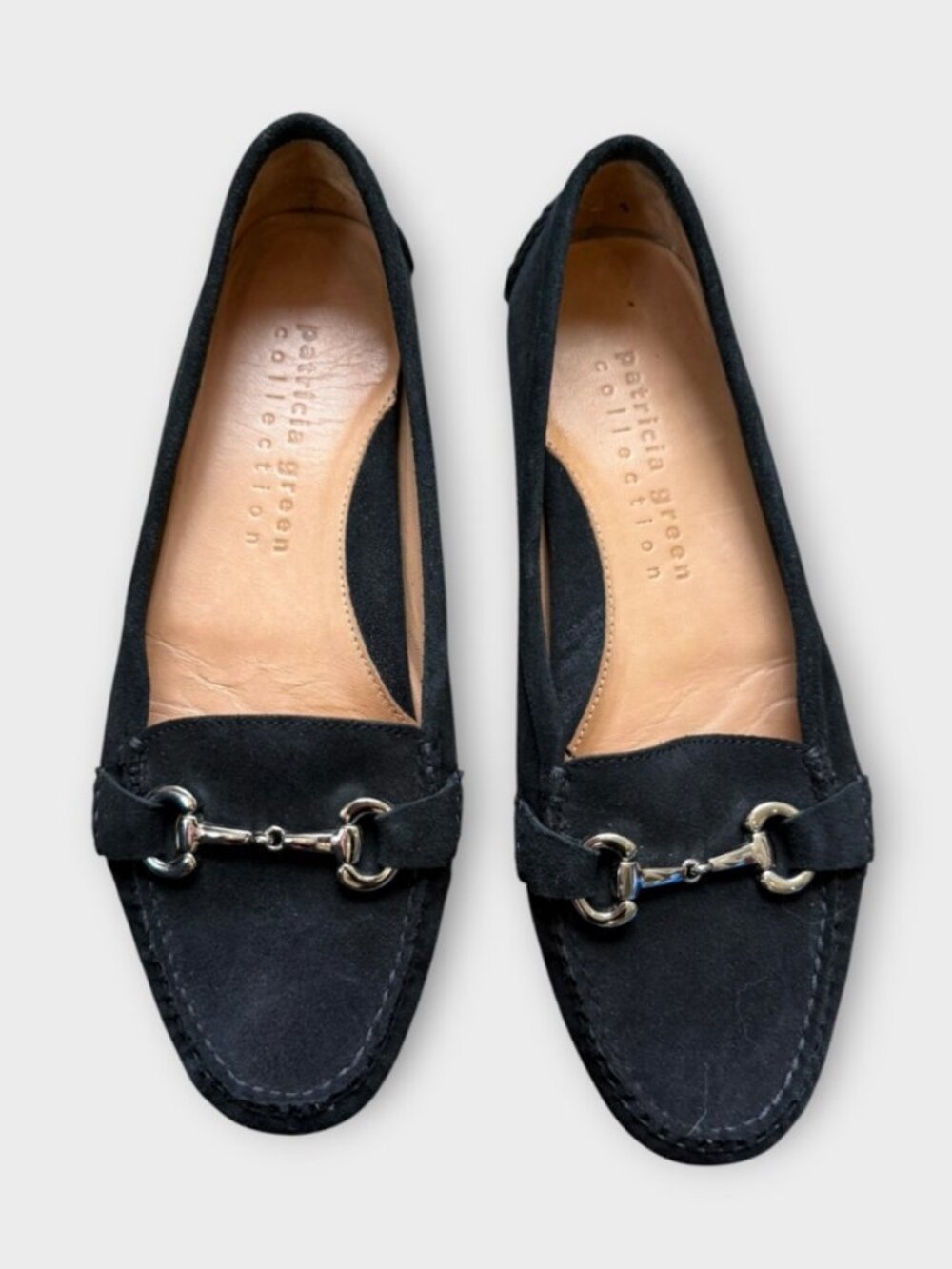 Patricia Green Black Suede Horse Bit Driving Loafers Moccasins Size 8